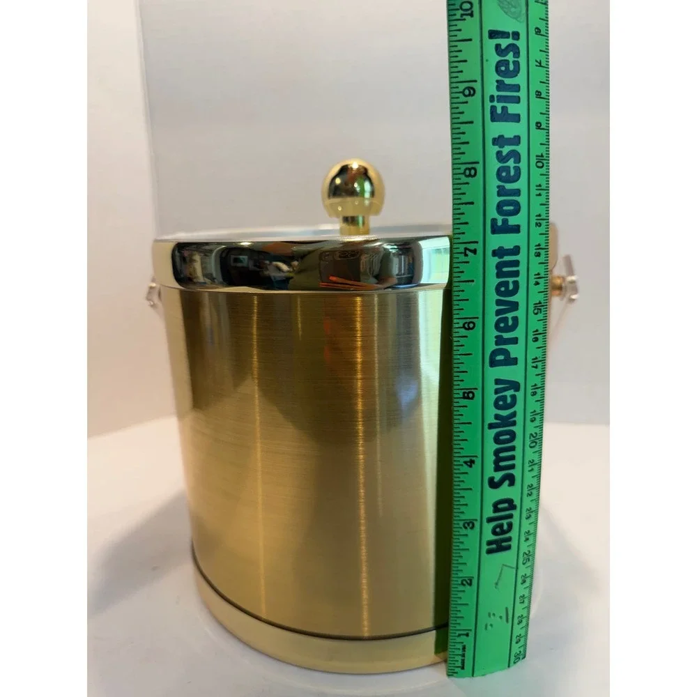 Culver Ice Bucket 3 Qt 080 Brushed Gold Acrylic Handle Vintage Barware NOS